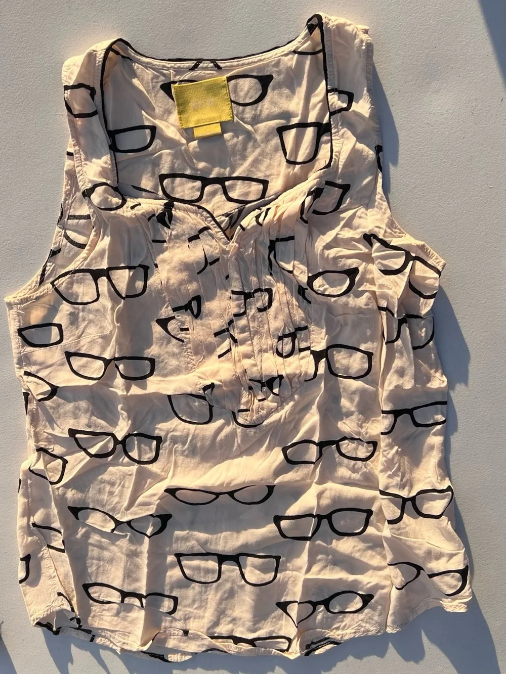 Maeve Cream Sleeveless Top with Black Glasses Print